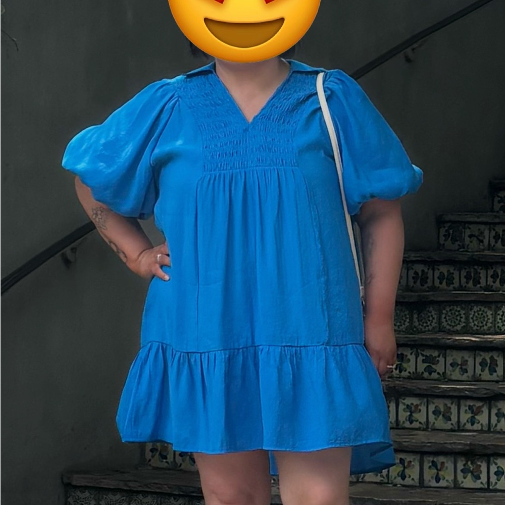 Umgee Vibrant Blue Puff Sleeve Dress